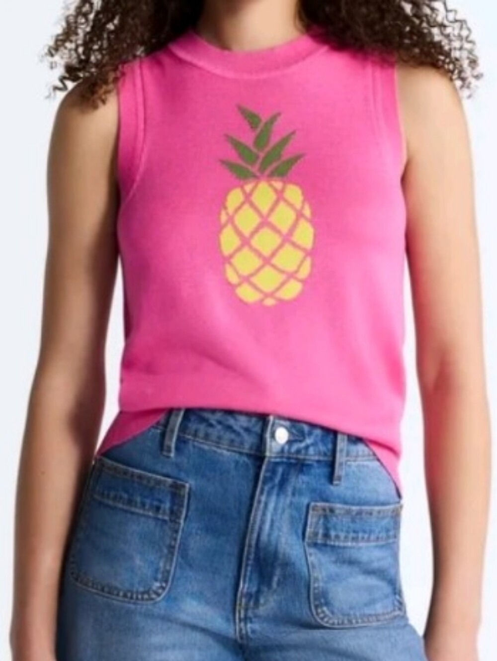 Free Assembly Pink Pineapple Graphic Knit Tank Top NWT Large 12-14